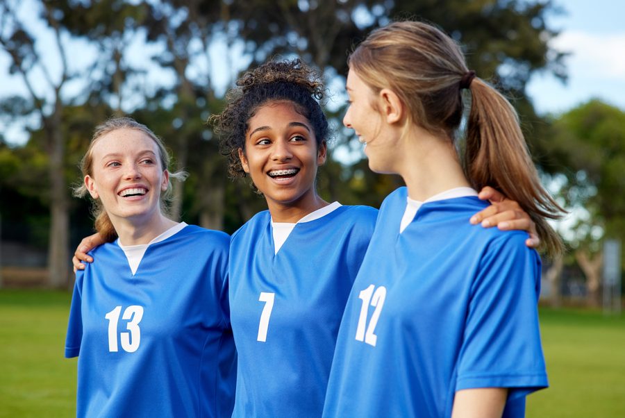 Young female athletes on a school sports team